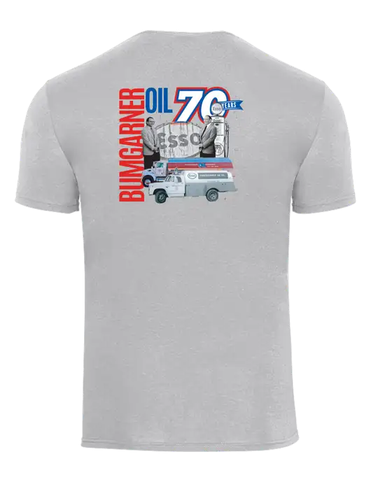 Light Grey Heather Heavyweight 6.1 oz T-Shirt w/70 Year Design Logo, 70 Year Drinkware Design Logo