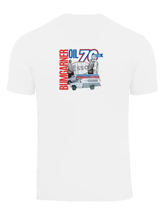 White Heavyweight 6.1 oz Pocket T-Shirt w/70 Year Design Logo, 70 Year Drinkware Design Logo
