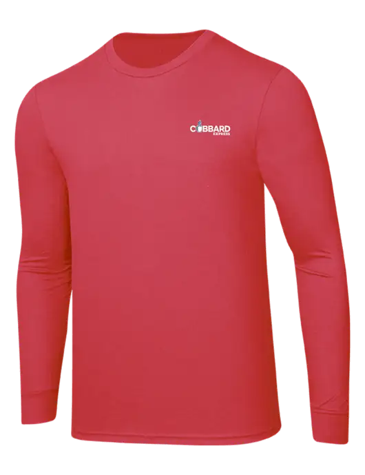 Simply Soft Long Sleeve Red Frost 4.5 oz, Poly/Combed Ring Spun Cotton T-Shirt w/Cubbard Express Logo