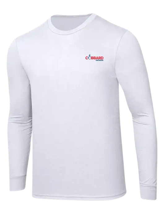 Simply Soft Long Sleeve White 4.5 oz, Poly/Combed Ring Spun Cotton T-Shirt w/Cubbard Express Logo