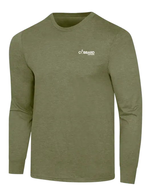 Simply Soft Long Sleeve Military Green Frost 4.5 oz, Poly/Combed Ring Spun Cotton T-Shirt w/Cubbard Express Logo