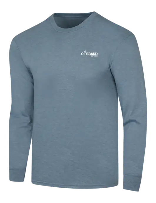 Simply Soft Long Sleeve Slate Blue Heather 4.5 oz, Poly/Combed Ring Spun Cotton T-Shirt w/Cubbard Express Logo