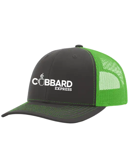 Richardson Adjustable Snapback Original 112 Trucker Cap Charcoal Grey w/Neon Green Mesh w/Cubbard Express Logo