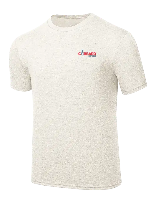 Simply Soft Very Light Tan Heather 4.5oz Poly/Combed Ring Spun Cotton T-Shirt w/Cubbard Express Logo