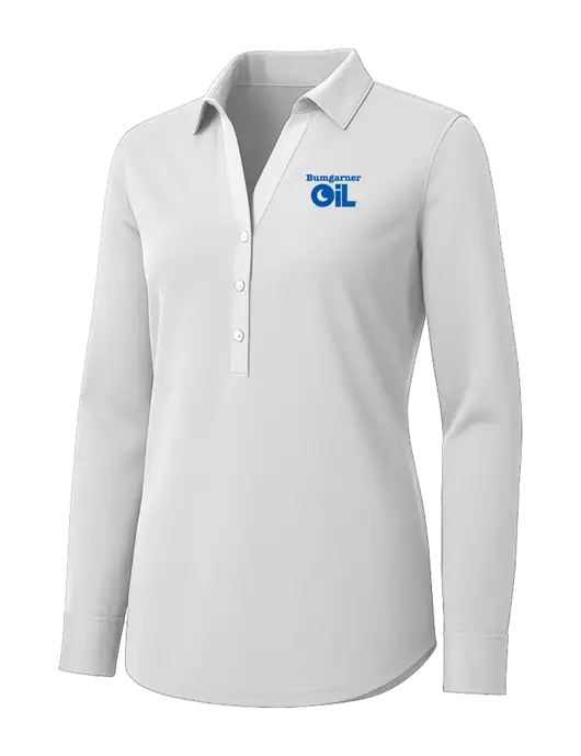 Womens White City Stretch Shirt w/Bumgarner Oil Logo