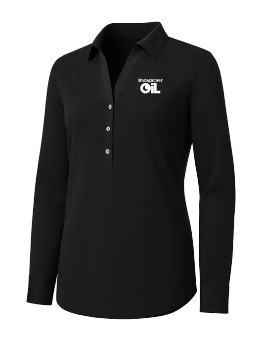 Womens Black City Stretch Shirt w/Bumgarner Oil Logo