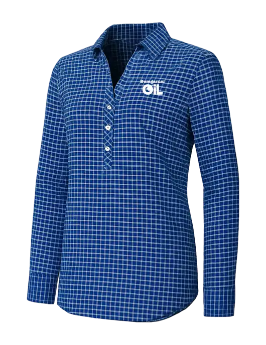 Womens Navy/White City Stretch Shirt w/Bumgarner Oil Logo