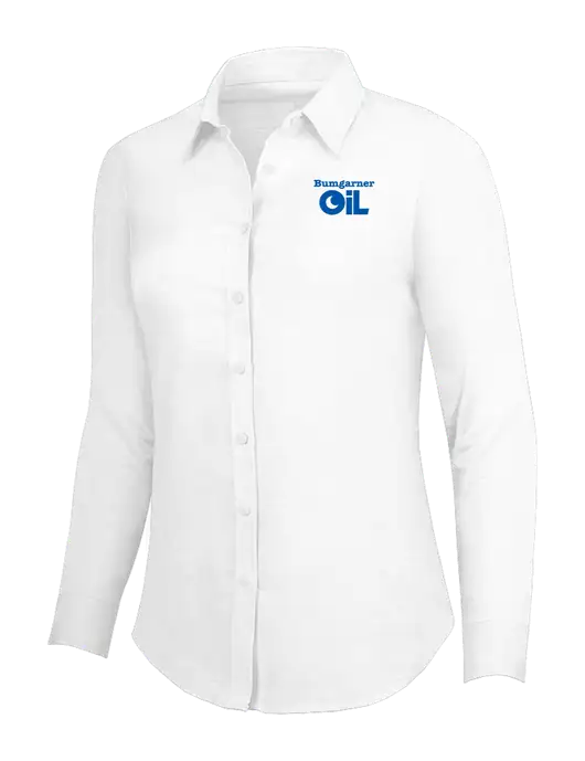 White Womens SuperPro Oxford Shirt w/Bumgarner Oil Logo