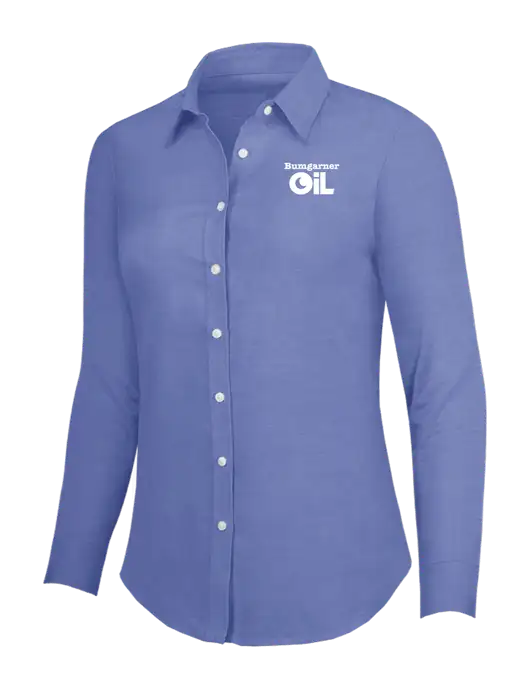Navy Womens SuperPro Oxford Shirt w/Bumgarner Oil Logo
