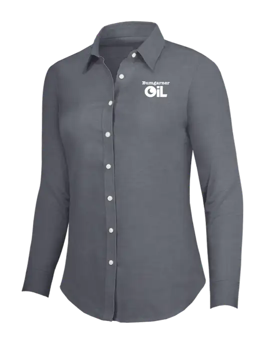 Dark Grey Womens SuperPro Oxford Shirt w/Bumgarner Oil Logo