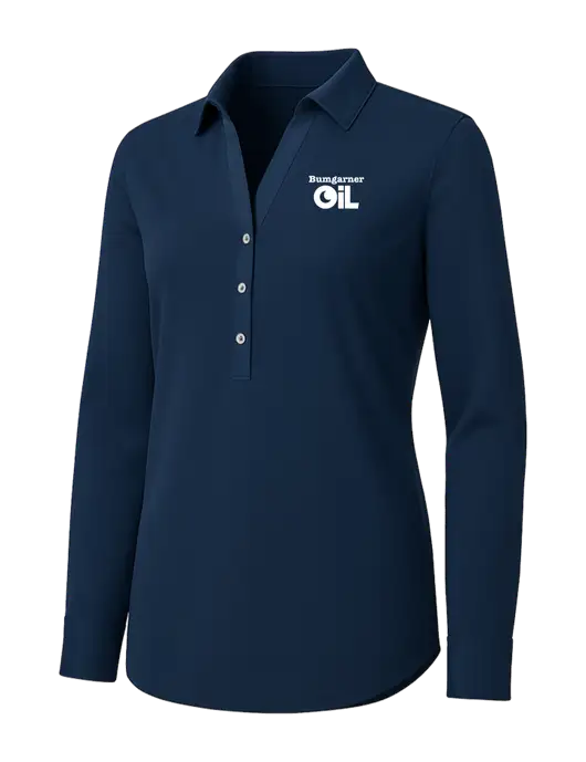 Womens Navy City Stretch Shirt w/Bumgarner Oil Logo