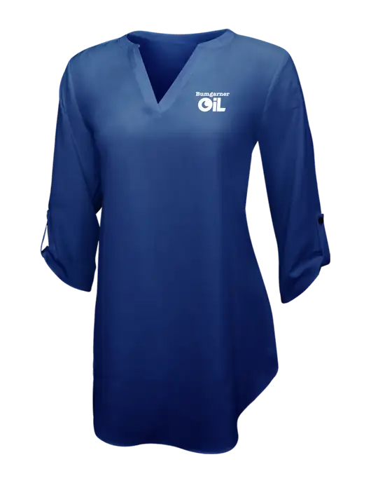 Dark Royal Womens 3/4 Sleeve Tunic Blouse w/Bumgarner Oil Logo
