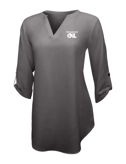 Dark Grey Womens 3/4 Sleeve Tunic Blouse w/Bumgarner Oil Logo