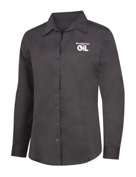 Womens Soft Black Crosshatch Easy Care Shirt w/Bumgarner Oil Logo