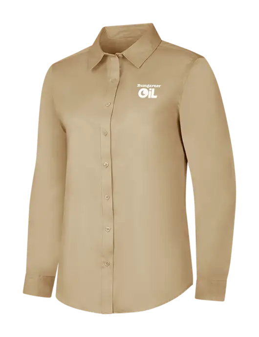 Dark Tan Womens Long Sleeve Superpro React Twill Shirt w/Bumgarner Oil Logo