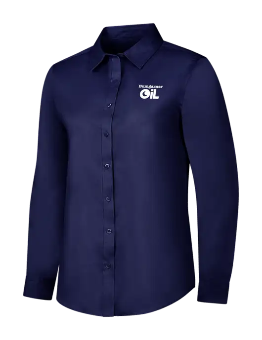 Navy Womens Long Sleeve Superpro React Twill Shirt w/Bumgarner Oil Logo