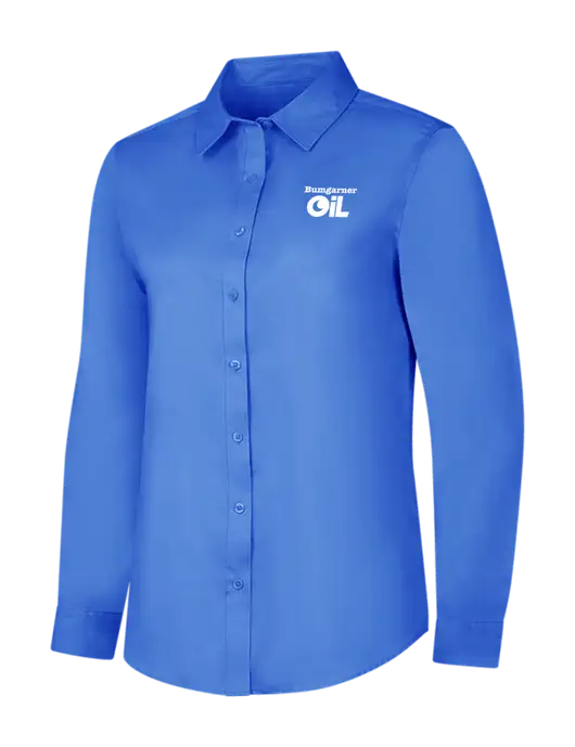 Dark Carolina Blue Womens Long Sleeve Superpro React Twill Shirt w/Bumgarner Oil Logo