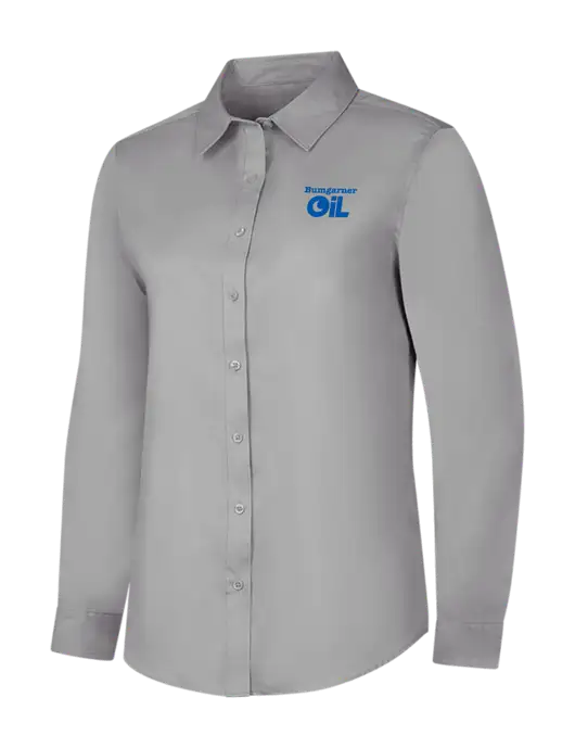 Light Grey Womens Long Sleeve Superpro React Twill Shirt w/Bumgarner Oil Logo