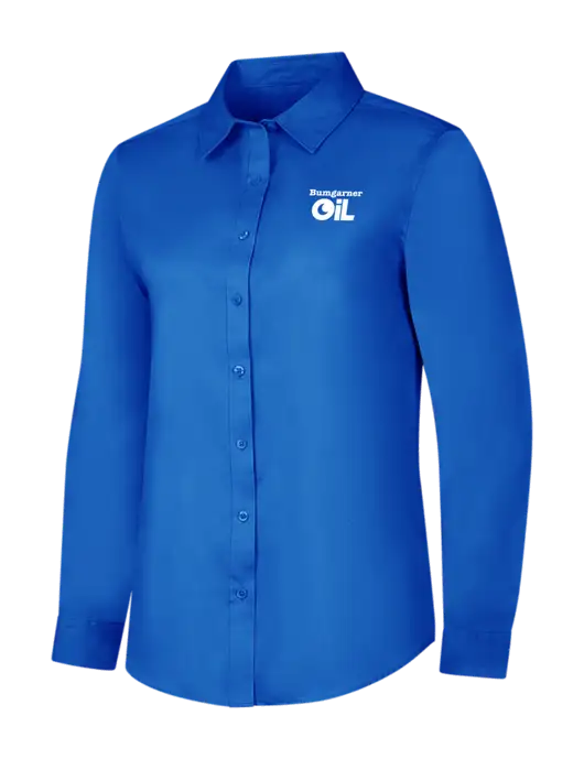 Womens Long Sleeve Royal Blue Superpro React Twill Shirt w/Bumgarner Oil Logo