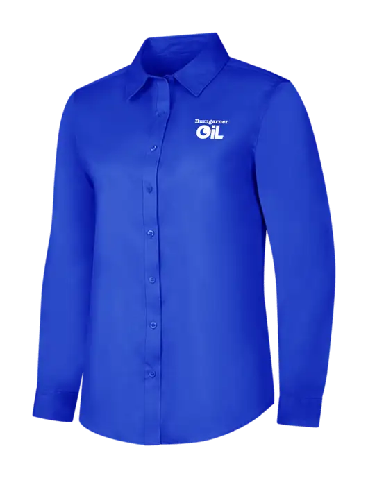 Womens Long Sleeve Dark Royal Superpro React Twill Shirt w/Bumgarner Oil Logo