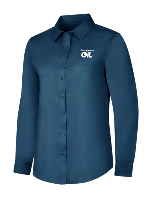 Light Navy Womens Long Sleeve Superpro React Twill Shirt w/Bumgarner Oil Logo