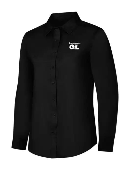Womens Black Long Sleeve Superpro React Twill Shirt w/Bumgarner Oil Logo