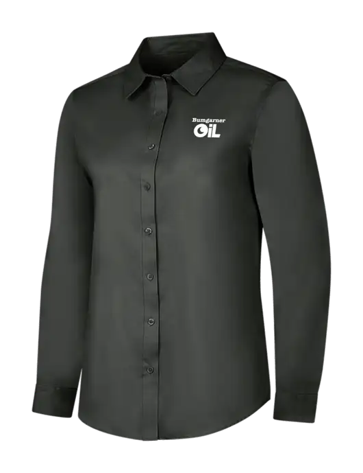 Dark Grey Womens Long Sleeve Superpro React Twill Shirt w/Bumgarner Oil Logo