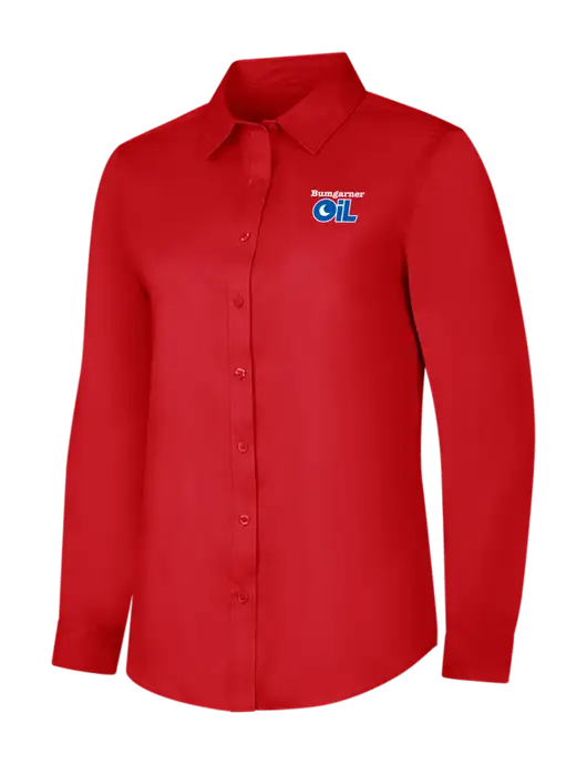 Red Womens Long Sleeve Superpro React Twill Shirt w/Bumgarner Oil Logo