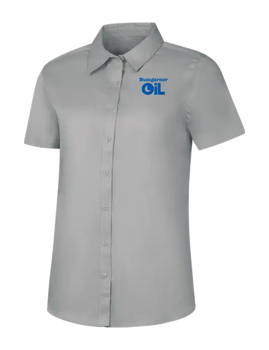 Womens Light Grey Short Sleeve Superpro React Twill Shirt w/Bumgarner Oil Logo