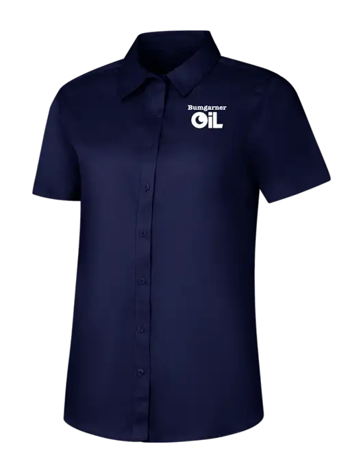 Womens Navy Short Sleeve Superpro React Twill Shirt w/Bumgarner Oil Logo