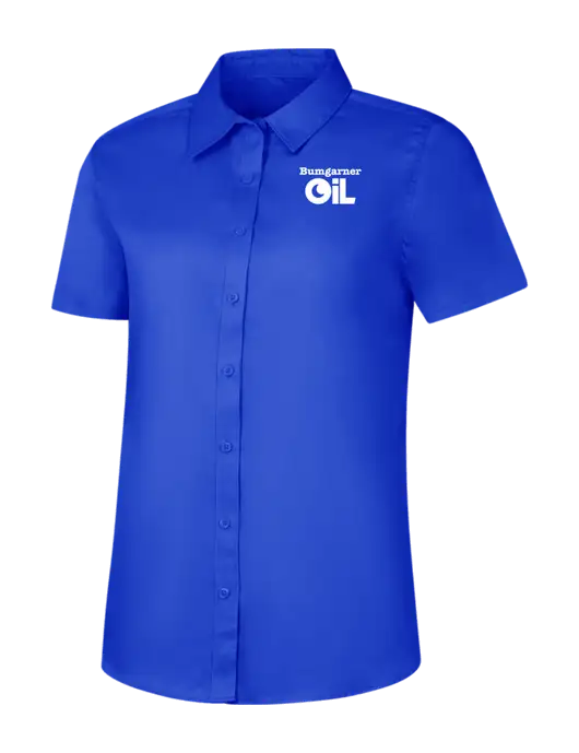 Womens Short Sleeve Dark Royal Superpro React Twill Shirt w/Bumgarner Oil Logo
