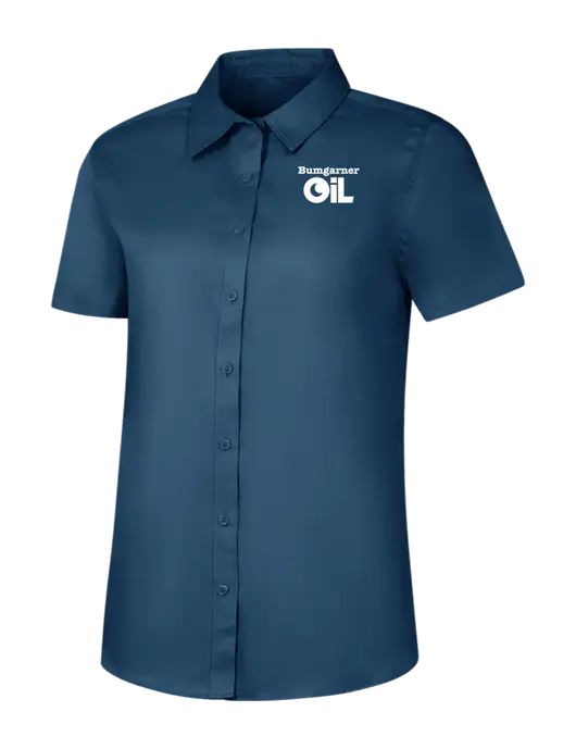 Womens Light Navy Short Sleeve Superpro React Twill Shirt w/Bumgarner Oil Logo