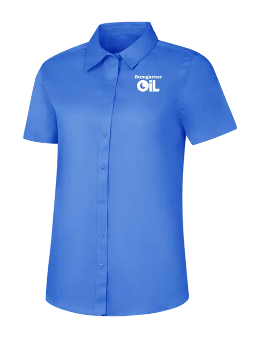 Womens Dark Carolina Blue Short Sleeve Superpro React Twill Shirt w/Bumgarner Oil Logo