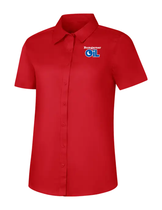 Womens Red Short Sleeve Superpro React Twill Shirt w/Bumgarner Oil Logo