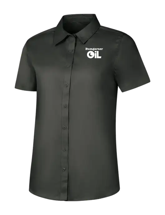 Womens Dark Grey Short Sleeve Superpro React Twill Shirt w/Bumgarner Oil Logo