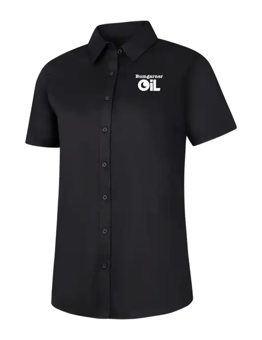 Womens Black Short Sleeve Superpro React Twill Shirt w/Bumgarner Oil Logo