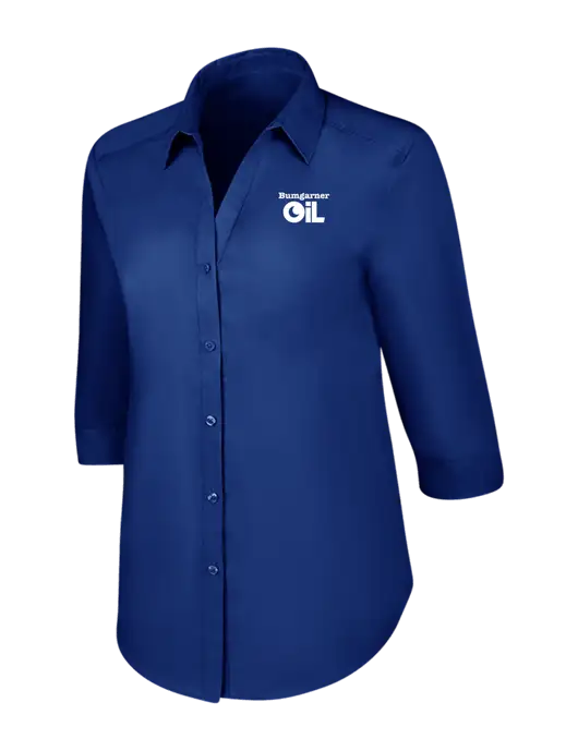 Womens Royal 3/4 Sleeve Carefree Poplin Shirt w/Bumgarner Oil Logo