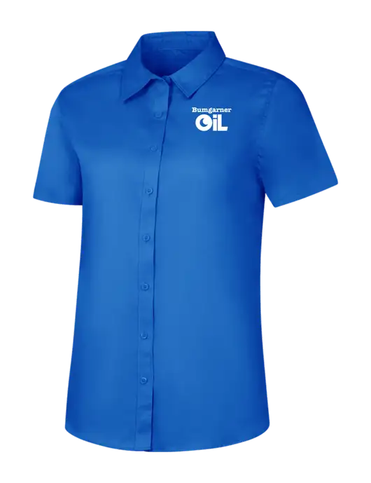 Womens Short Sleeve Royal Blue Superpro React Twill Shirt w/Bumgarner Oil Logo
