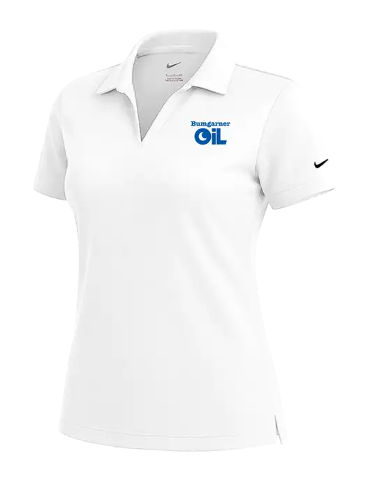 NIKE White Womens Dri-Fit Micro Pique Polo w/Bumgarner Oil Logo