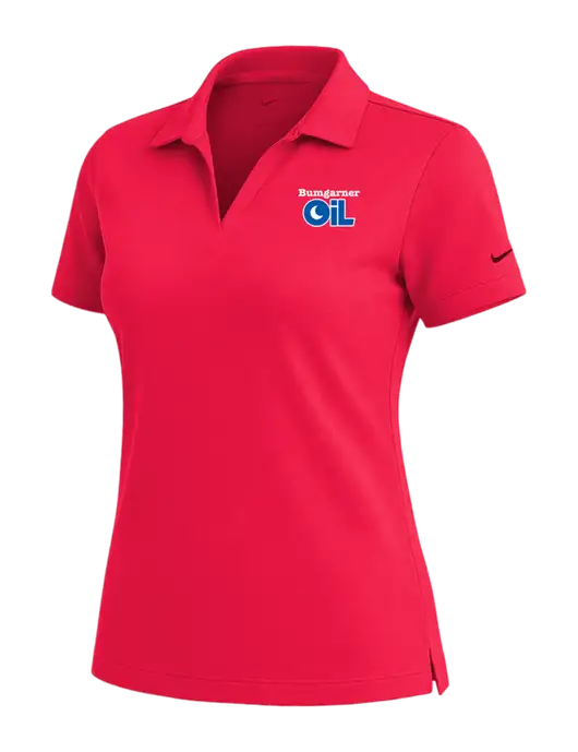 NIKE Red Womens Dri-Fit Micro Pique Polo w/Bumgarner Oil Logo