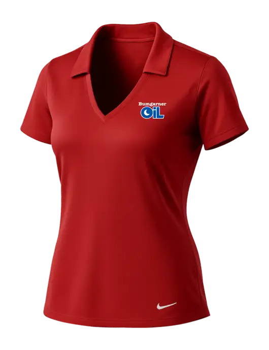 NIKE Red Womens Dri-Fit Vertical Mesh Polo w/Bumgarner Oil Logo