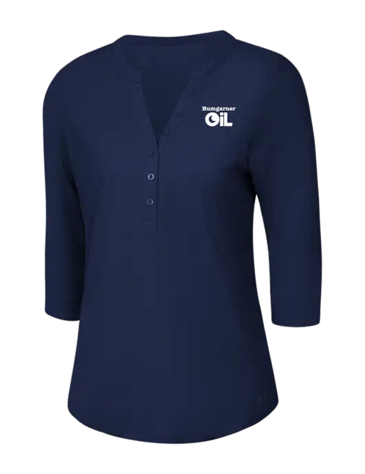 OGIO Navy Jewel Henley w/Bumgarner Oil Logo