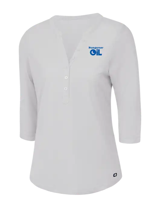 OGIO Bright White Jewel Henley w/Bumgarner Oil Logo
