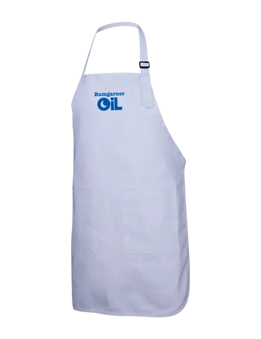Full-Length White Apron With Pockets w/Bumgarner Oil Logo