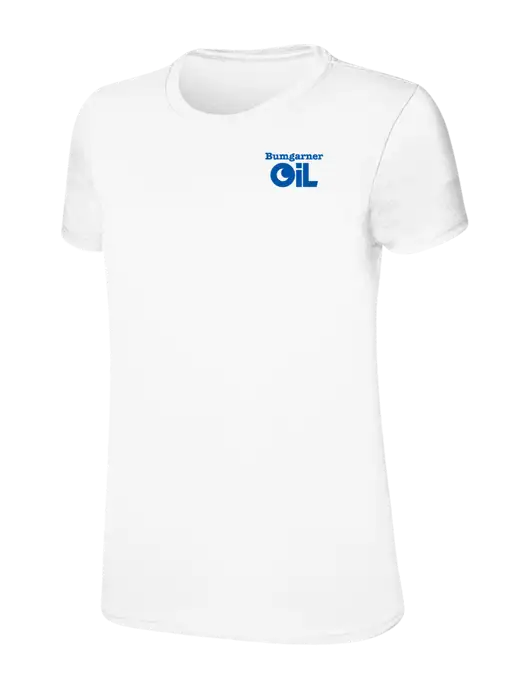Womens Ring Spun White 4.5 oz T-Shirt w/Bumgarner Oil Logo