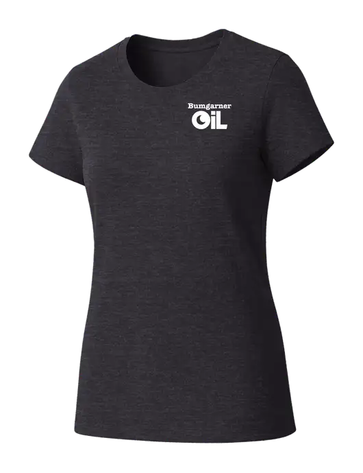 Womens Seriously Soft Heathered Charcoal T-Shirt w/Bumgarner Oil Logo