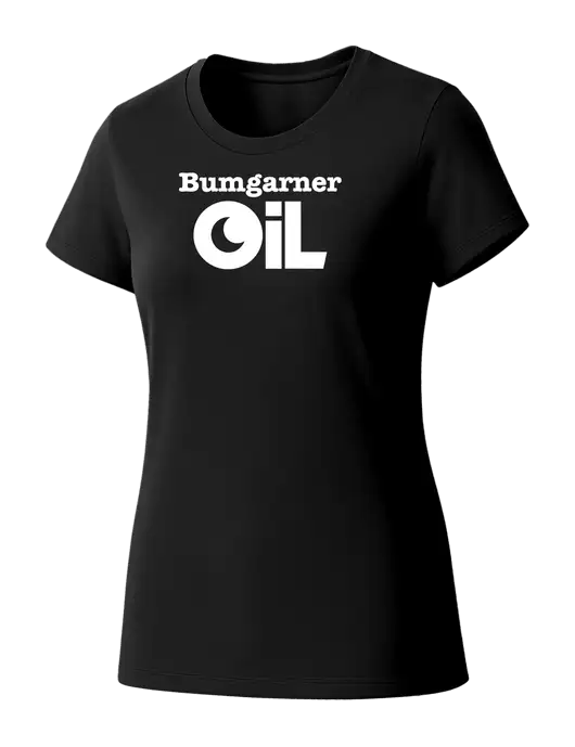 Womens Seriously Soft Black T-Shirt w/Bumgarner Oil Logo