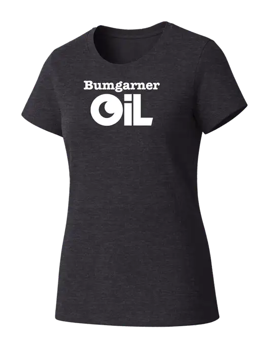 Womens Seriously Soft Heathered Charcoal T-Shirt w/Bumgarner Oil Logo