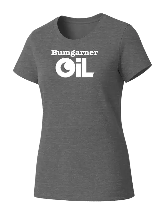 Womens Seriously Soft Grey Frost T-Shirt w/Bumgarner Oil Logo