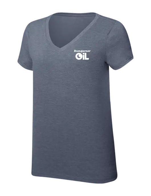 Womens Simply Soft V-Neck Navy Frost 4.5oz  Poly/Combed Ring Spun Cotton T-Shirt w/Bumgarner Oil Logo